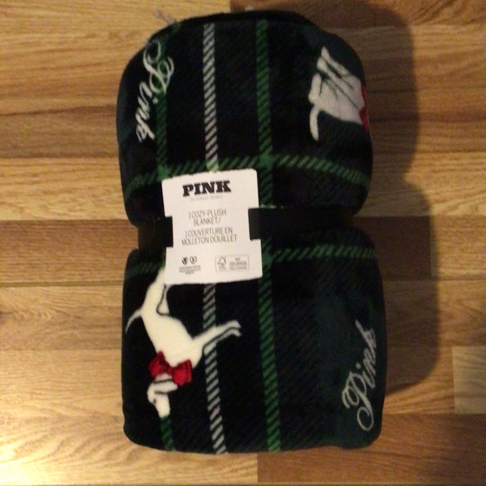 PINK Victoria's Secret Black and Green Checkered Throw
